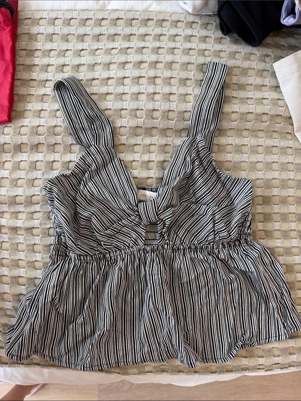 Black & white striped baby doll tank top